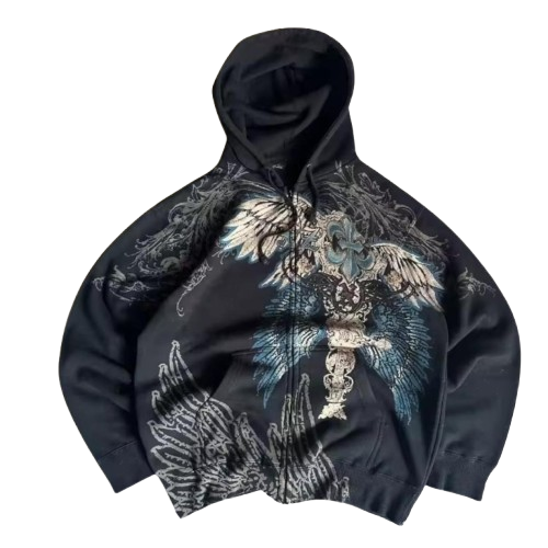 Y2K-Inspired Gothic Zip Hoodie
