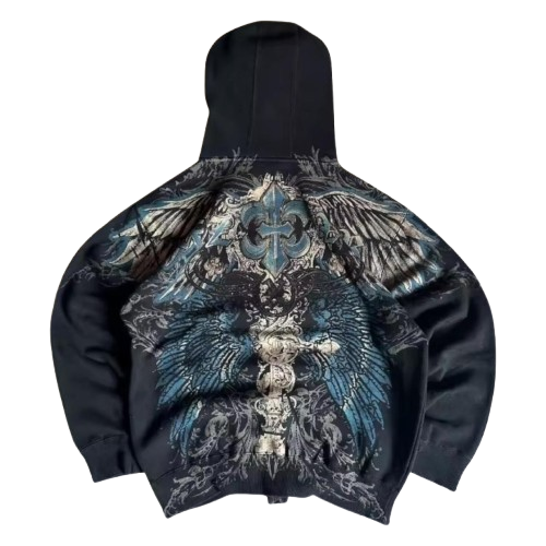 Y2K-Inspired Gothic Zip Hoodie