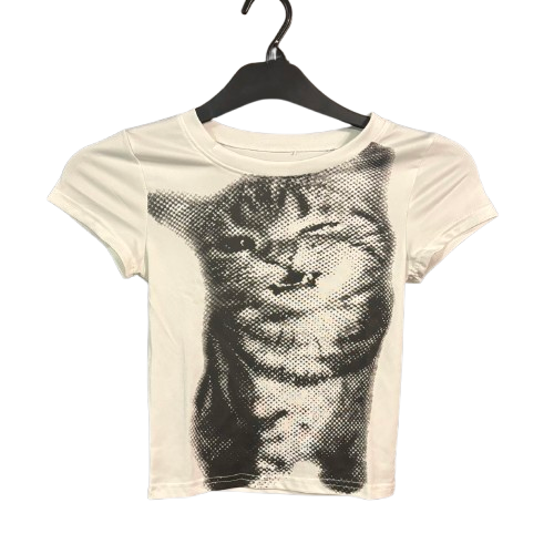 Y2K Winking Cat Crop Top