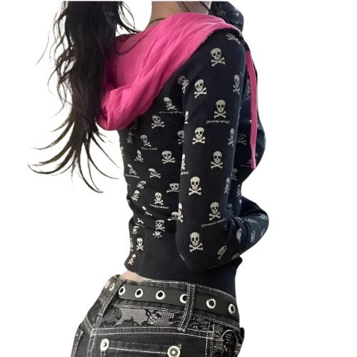Y2K Grunge Skull Zip Hoodie